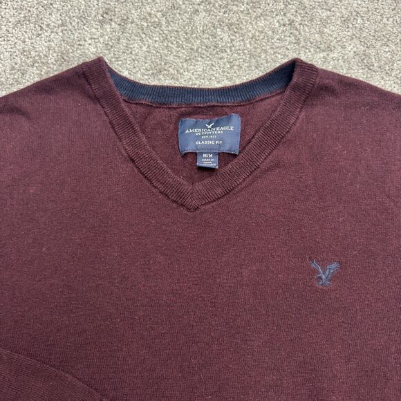 American Eagle Outfitters Cotton Pullover Sweater Mens Medium Maroon V-Neck Knit - Picture 3 of 11